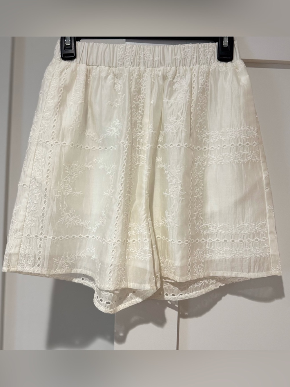 Commense Embroidered White Eyelet Shorts